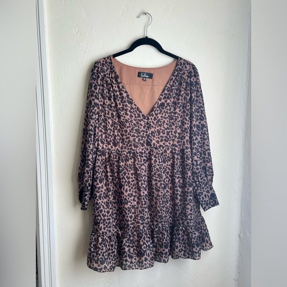 Lulus Baby Doll Dress Brown Black Leopard Print Pull On Dress - Picture 3 of 3